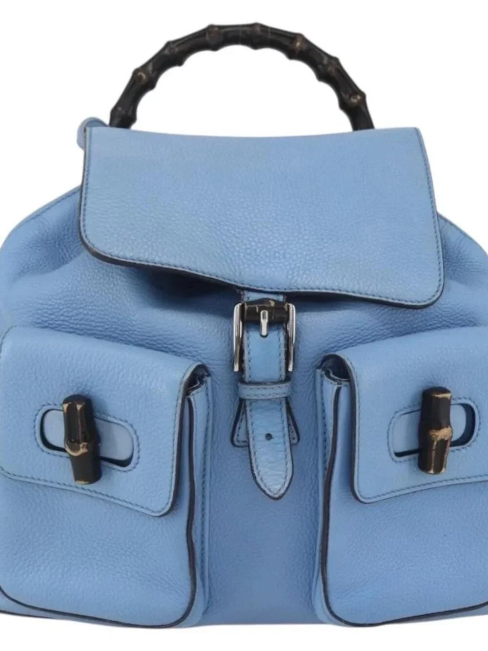 GUCCI Bamboo Backpack Leather Light Blue Silver 370833 Auth BA9273V